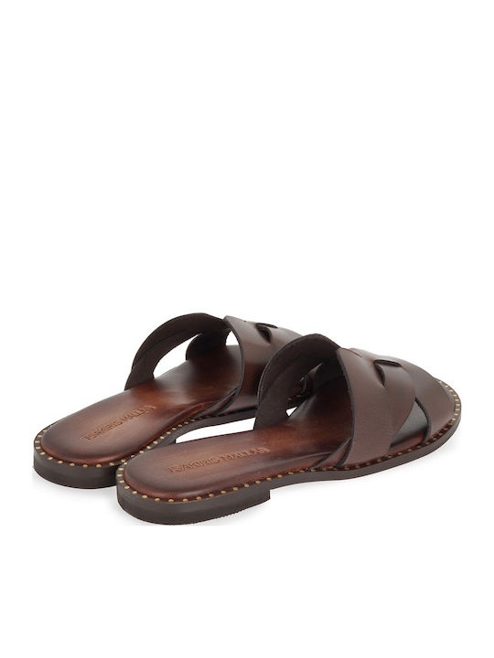 Leather Women's Flat Sandals Brown