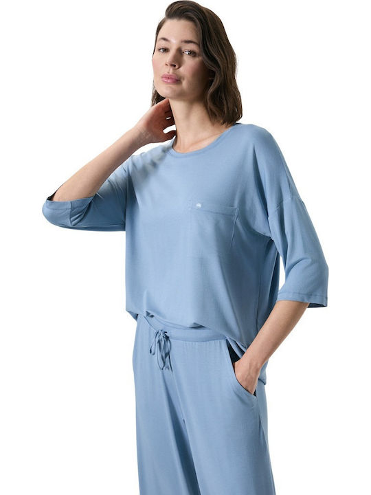 Penye Mood Sommer Damen Schlafanzug Set Blau Raph