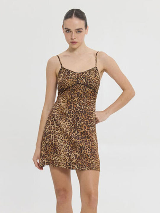 Sommer Mini Abendkleid Braune Leopard Dress
