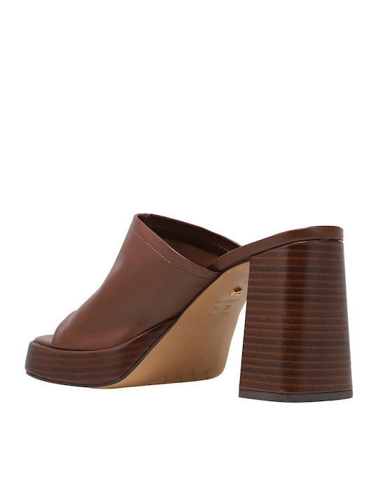 Mules With Chunky High Heel In Brown Colour