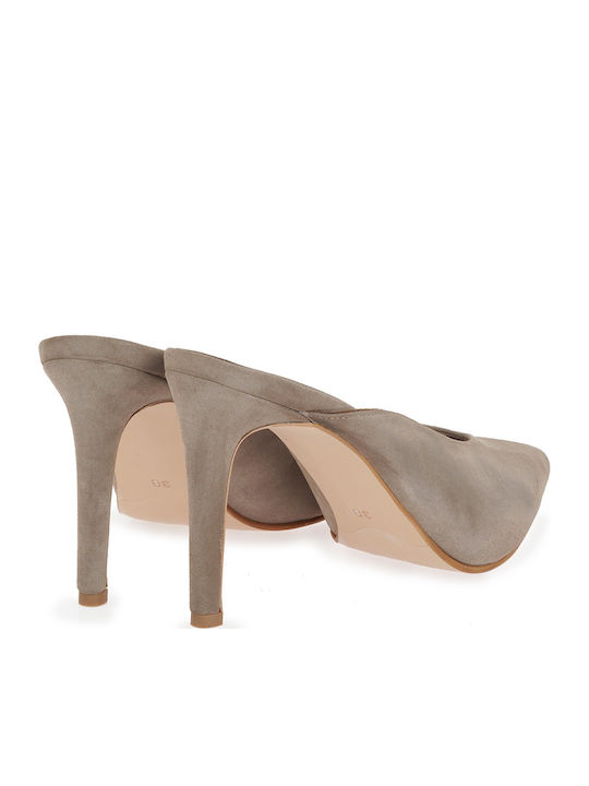 Suede Mules With High Heel In Brown Colour