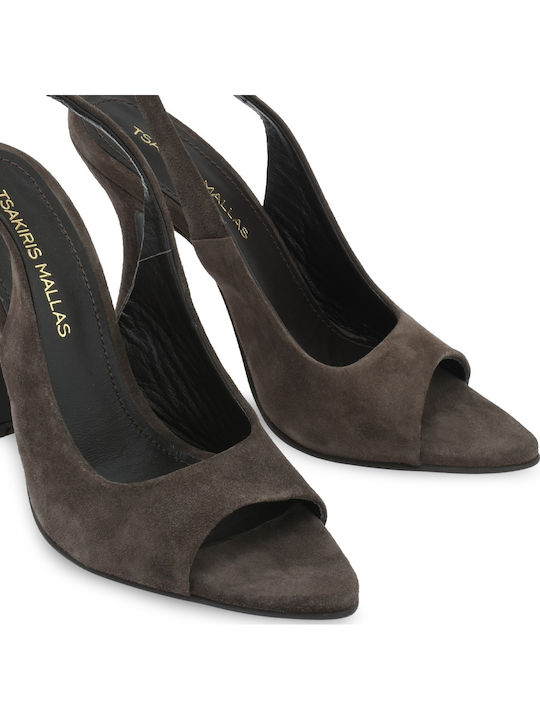 Suede Γόβες με Ψηλό Τακούνι Καφέ