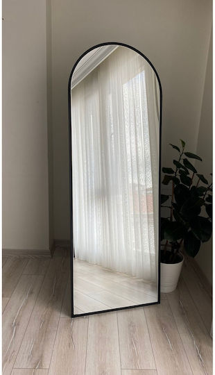 SteweHome Gewölbter Boden- oder Standspiegel mit Schwarzem Metallrahmen 180x65cm