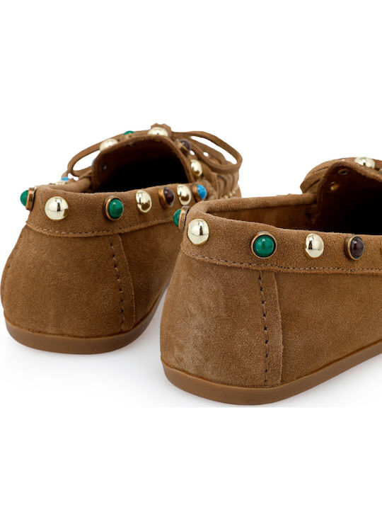Leather Women's Loafers in Tabac Brown Color