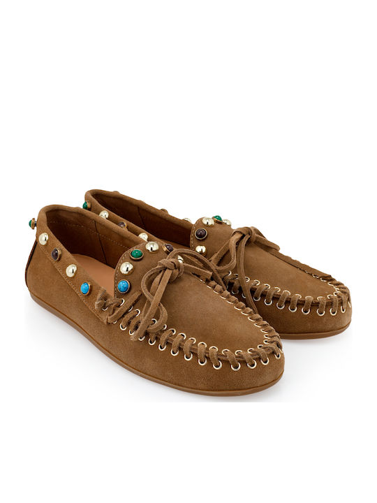 Leather Women's Loafers in Tabac Brown Color