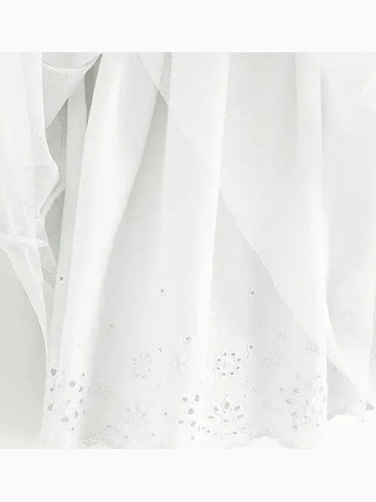 Girls Short Sleeve Tulle White Dress