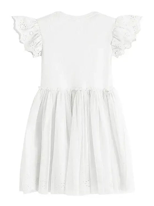Girls Short Sleeve Tulle White Dress