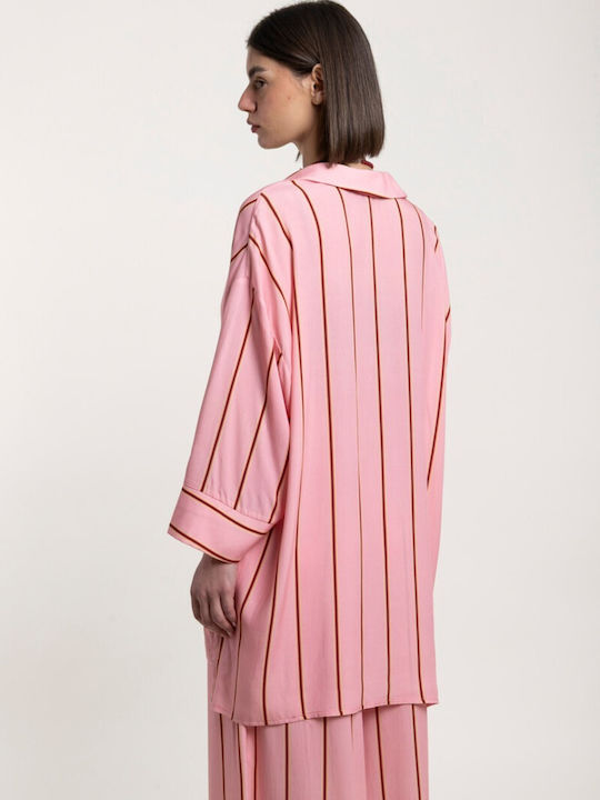 Long Sleeve Women's Shirt Pink Striped