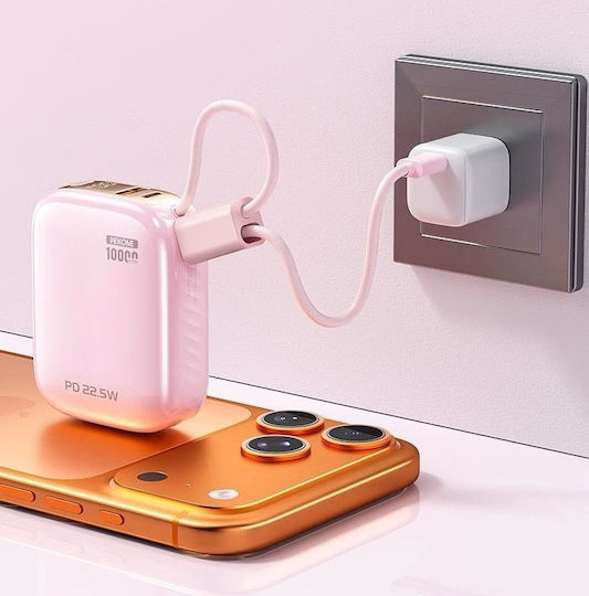 WK F97 Външна Батерия 10000mAh 22.5W с USB-A Порт и USB-C Порт Розова