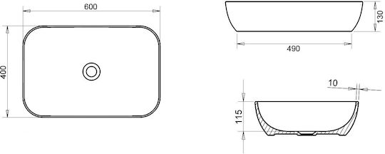 Tema Επικαθήμενος Νιπτήρας Πορσελάνης 60x40x13cm Anthracite Tema Επικαθήμενος Νιπτήρας Πορσελάνης 60x40x13cm Anthracite