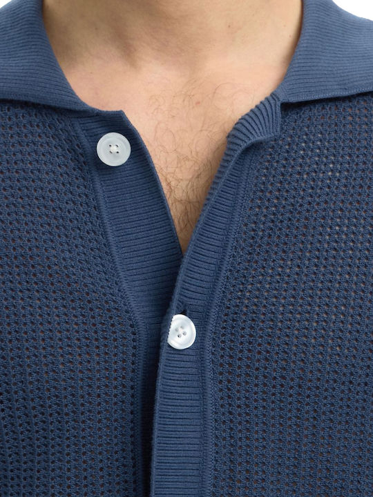 Men's Knitted Cardigan with Buttons Blue