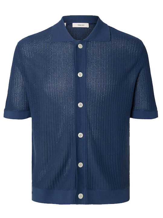 Men's Knitted Cardigan with Buttons Blue
