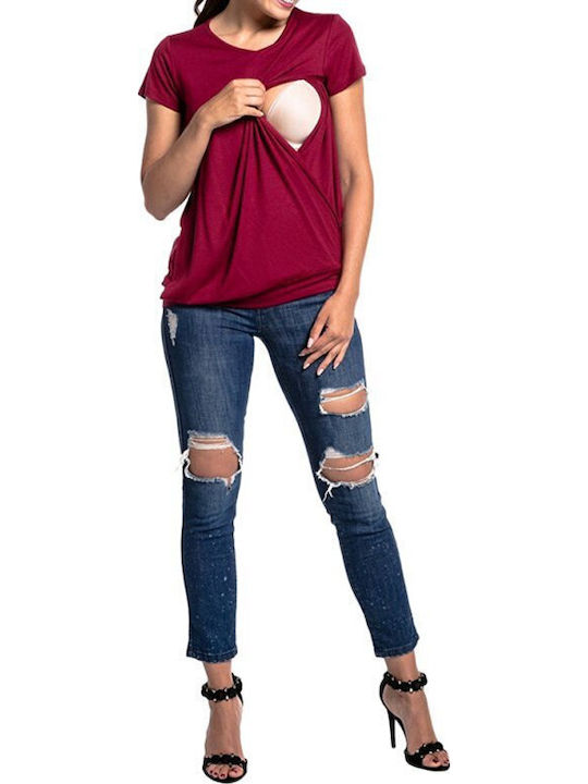 Women's Short Sleeve Nursing Top Red Polyester-cotton
