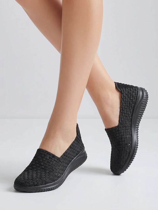 Ανατομικά Γυναικεία Slip-On Δερμάτινα Μαύρα