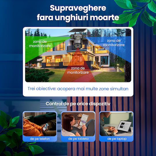 TN-116 Cameră de Supraveghere IP Triplu Wi-Fi/4G Full HD+ 5MP Rezistentă la Apă cu Baterie cu Comunicare Bidirecțională și Obiectiv 4mm