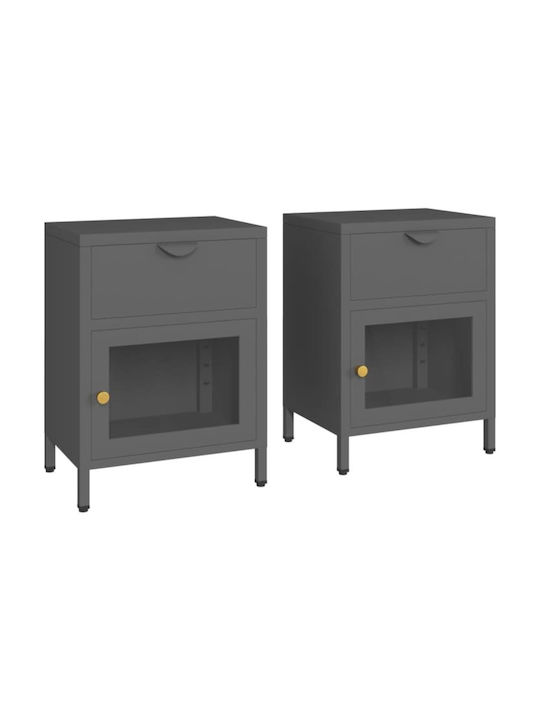Metal Bedside Tables With Gray Glass Surface 2 Pieces 40x30x54.5cm