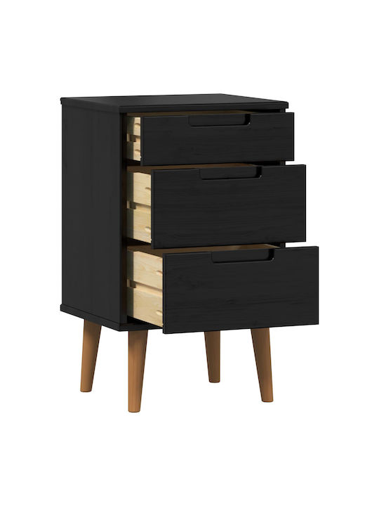 Bedside Table Made of Solid Black Wood 40x35x65cm