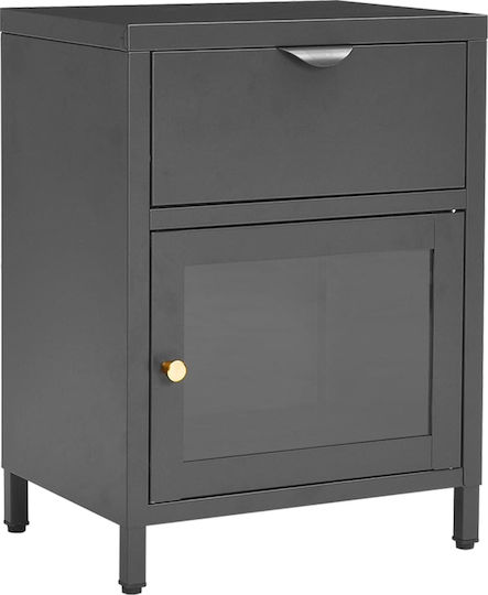 Metal Bedside Tables With Gray Glass Surface 2 Pieces 40x30x54.5cm