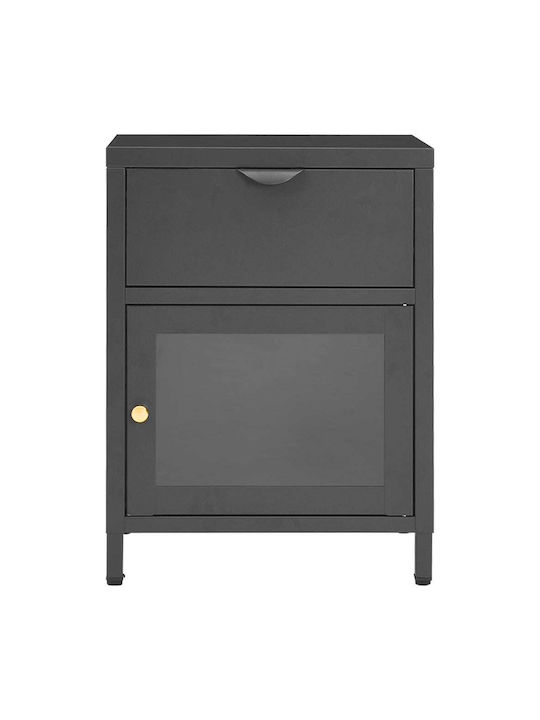 Metal Bedside Tables With Gray Glass Surface 2 Pieces 40x30x54.5cm