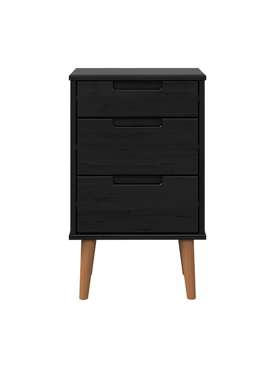 Bedside Table Made of Solid Black Wood 40x35x65cm