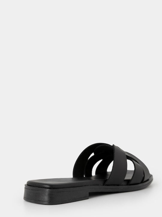 Leather Women's Flat Sandals Black