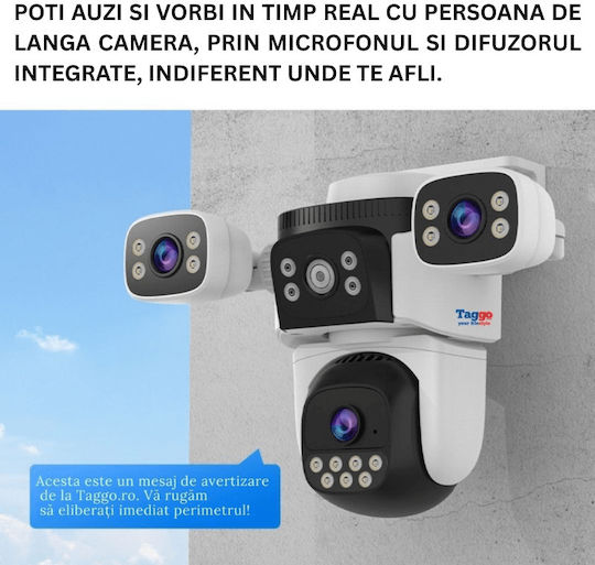 Taggo TAG621-WIFI-9MP Cameră de Supraveghere IP Triplu Wi-Fi 9MP Impermeabilă cu Baterie cu Comunicare Bidirecțională și Obiectiv 4mm