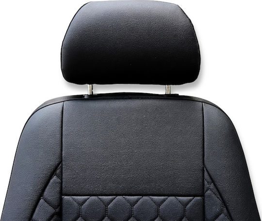 PanCar Set Car Seat Covers 9 Pieces Leatherette Rhombus Black