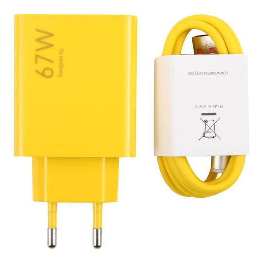 Handyladegerät mit USB-A Ausgangsanschlüsse und Kabel USB-C 67W Gelb (EDA007579901A)