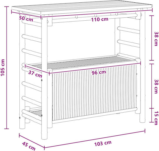 Masa Bar Exterior Din Bambus Natural 110x50x105cm