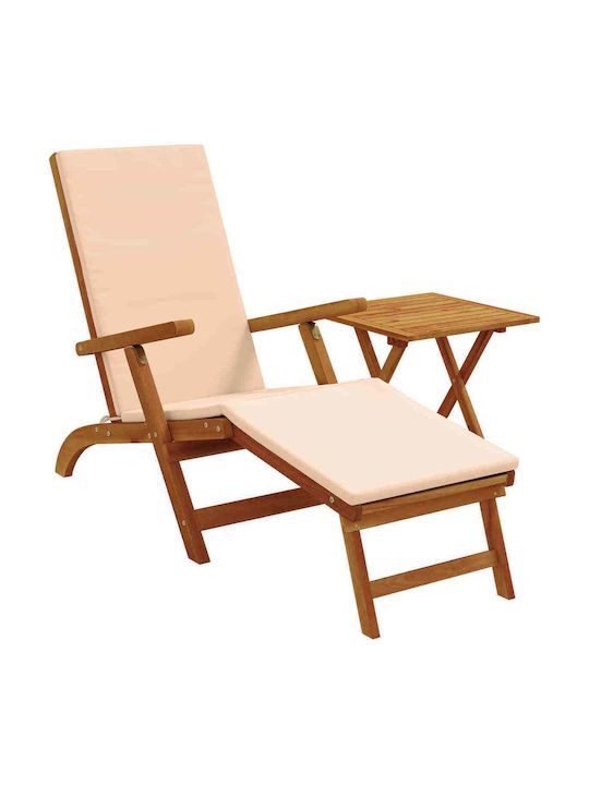 Șezlong Din Lemn Cu Pernă Bej Set Cu Masă 2 Buc 146x55x91 cm
