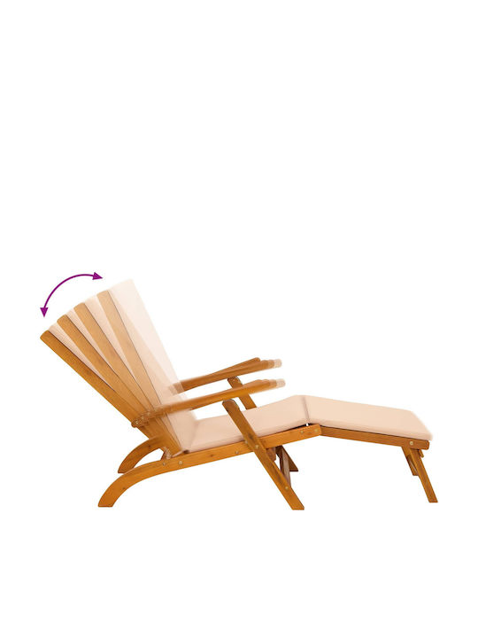 Șezlong Din Lemn Cu Pernă Bej Set Cu Masă 3 Buc 146x55x91 cm