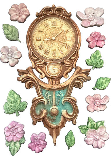 Καλούπι Σιλικόνης A5 15×21cm Stamperia Gardens Time Ρολόι Λουλούδια