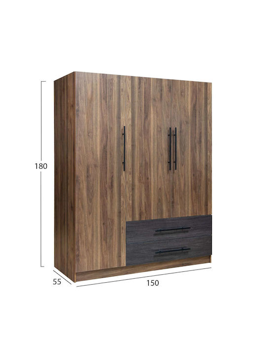 Τρίφυλλη Ντουλάπα Καρυδι 150x55.5x160cm