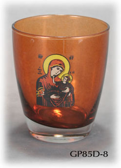 Glass Vigil Oil Lamp Decal Icon of Virgin Mary 9 Shades Size 10.3 X 9 Cm