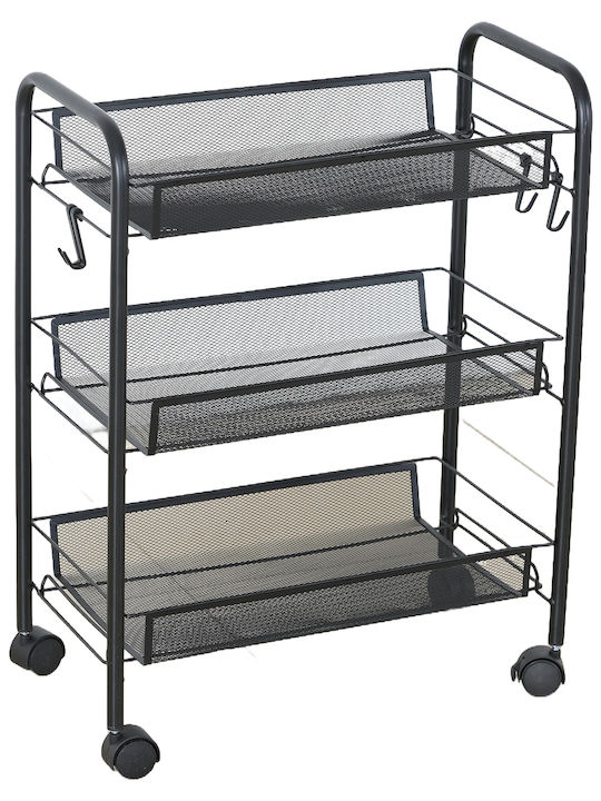 ArteLibre Carrello Kitchen Trolley Metallic 3 Tiers Black 44x26x63cm