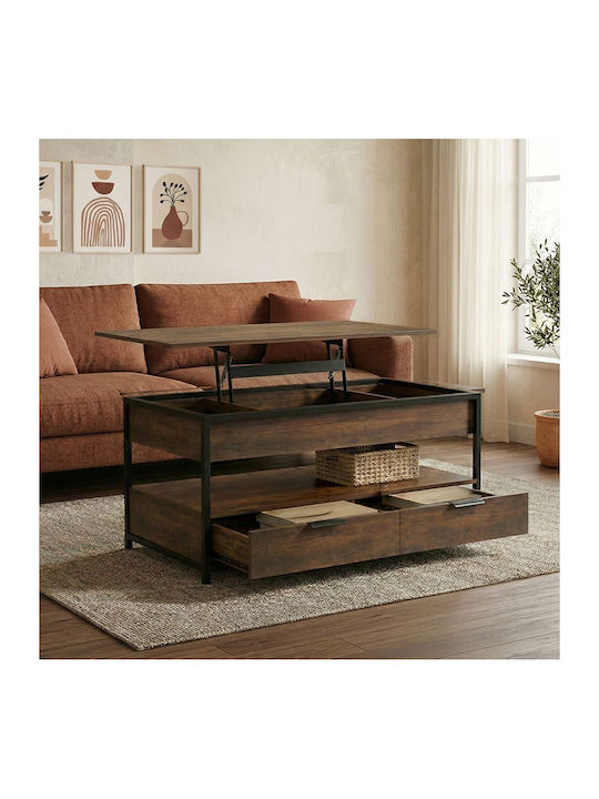 Rectangular Central Coffee Table Lumio Wooden with Lifting Mechanism and Drawers Brown L100xW50xH48cm