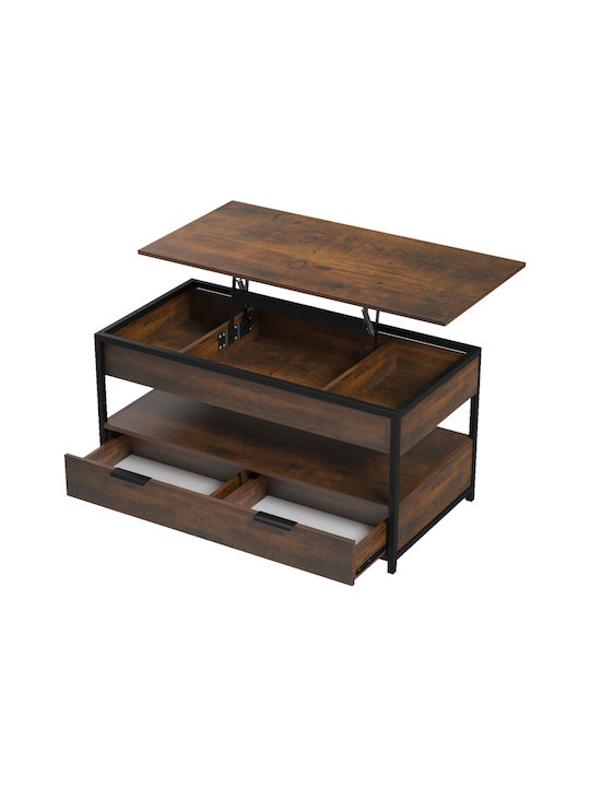 Rectangular Central Coffee Table Lumio Wooden with Lifting Mechanism and Drawers Brown L100xW50xH48cm