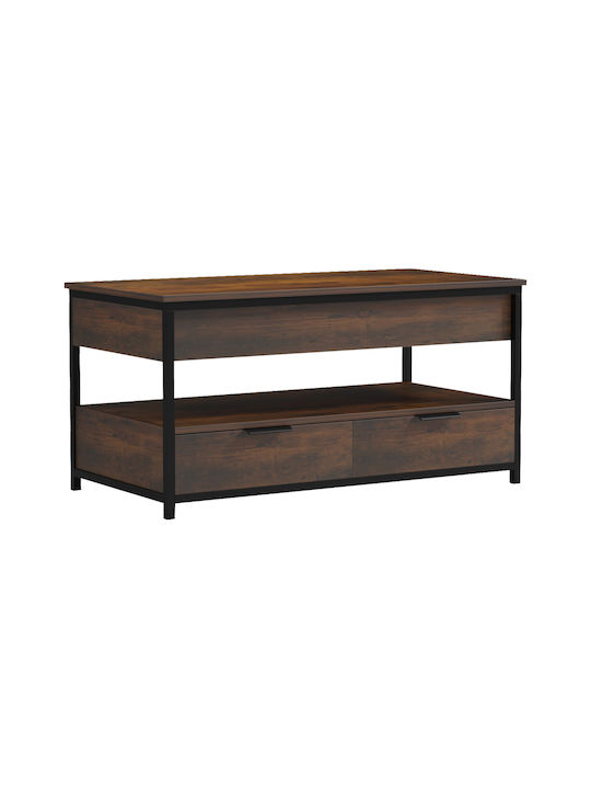Rectangular Central Coffee Table Lumio Wooden with Lifting Mechanism and Drawers Brown L100xW50xH48cm