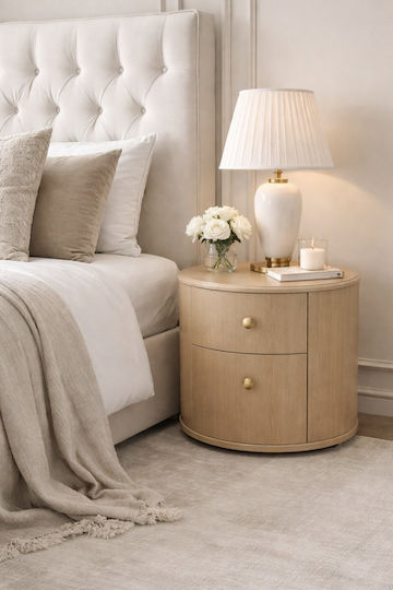Bedside Table Oval Oak Wood 50x50 Height Bedside Table Oval Oak Wood 50x50 Height