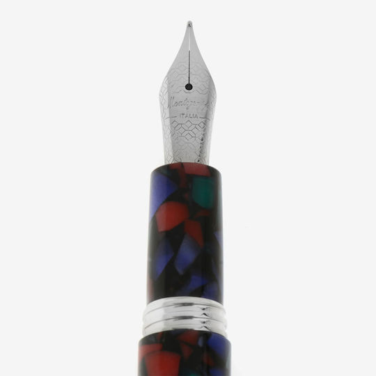 Montegrappa Fortuna Mosaico Πένα Γραφής από Ατσάλι με Μπλε Μελάνι Aurora Borealis