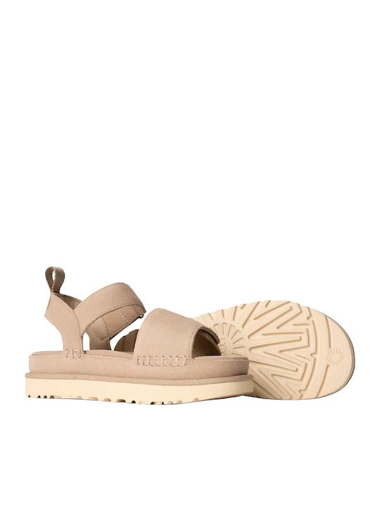 Goldenstar Δερμάτινα Γυναικεία Σανδάλια Flatforms Sand