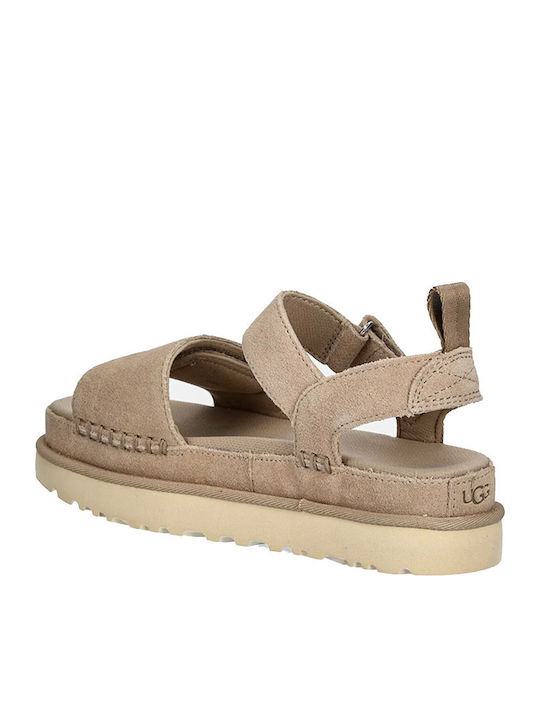 Goldenstar Δερμάτινα Γυναικεία Σανδάλια Flatforms Sand
