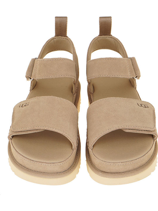 Goldenstar Δερμάτινα Γυναικεία Σανδάλια Flatforms Sand