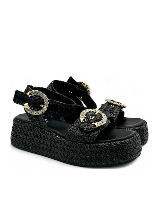 Leather Women's Flat Sandals in Black Color
