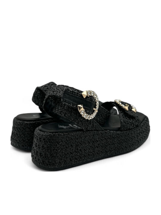Leather Women's Flat Sandals in Black Color
