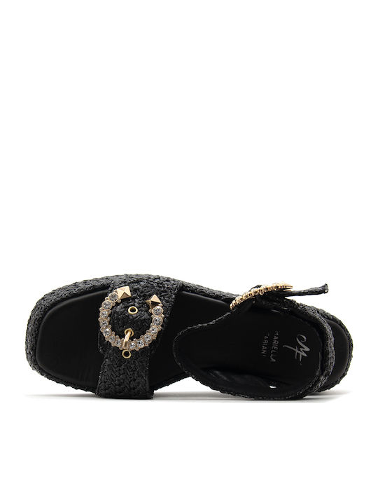 Leather Women's Flat Sandals in Black Color