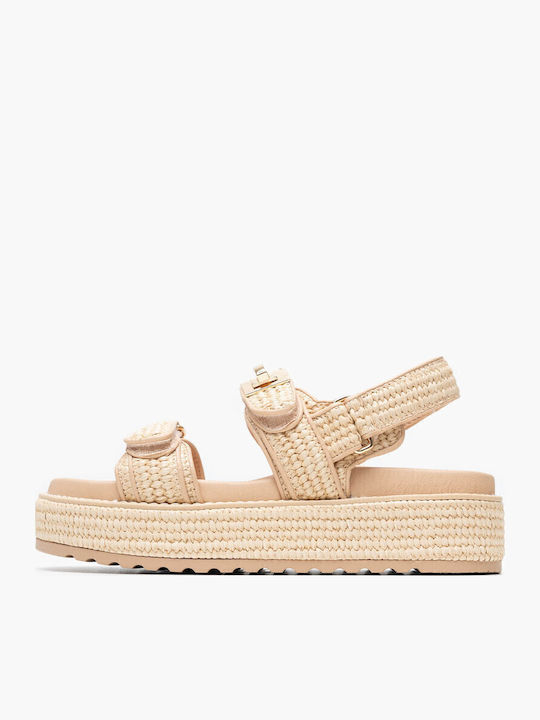 Bigmona Γυναικεία Σανδάλια Flatforms Μπεζ