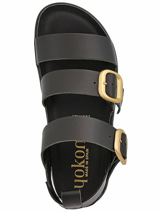 Leather Women's Flat Sandals in Black Color