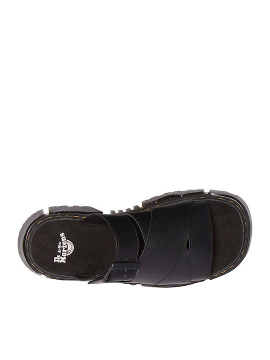 Slide Leather Women's Flat Sandals in Black Color