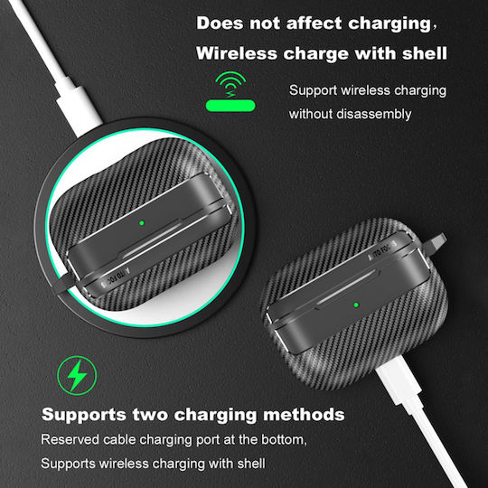 Techsuit Carbonfiber Case With Hook In Black Colour For Apple AirPods Pro 3